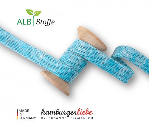 Bio Flachkordel - 1,2 cm - türkis/meringa - A16/A17 - Albstoffe - Hamburger Liebe